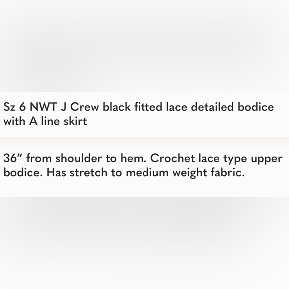 J Crew SZ 6 black fitted lace detailed bodice with A line skirt back zip NWT - Picture 8 of 8